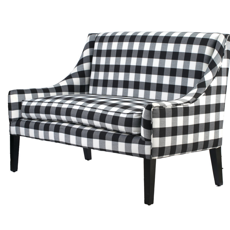 Gracie Oaks Kaitlyn Plaid Settee Black, White Wayfair